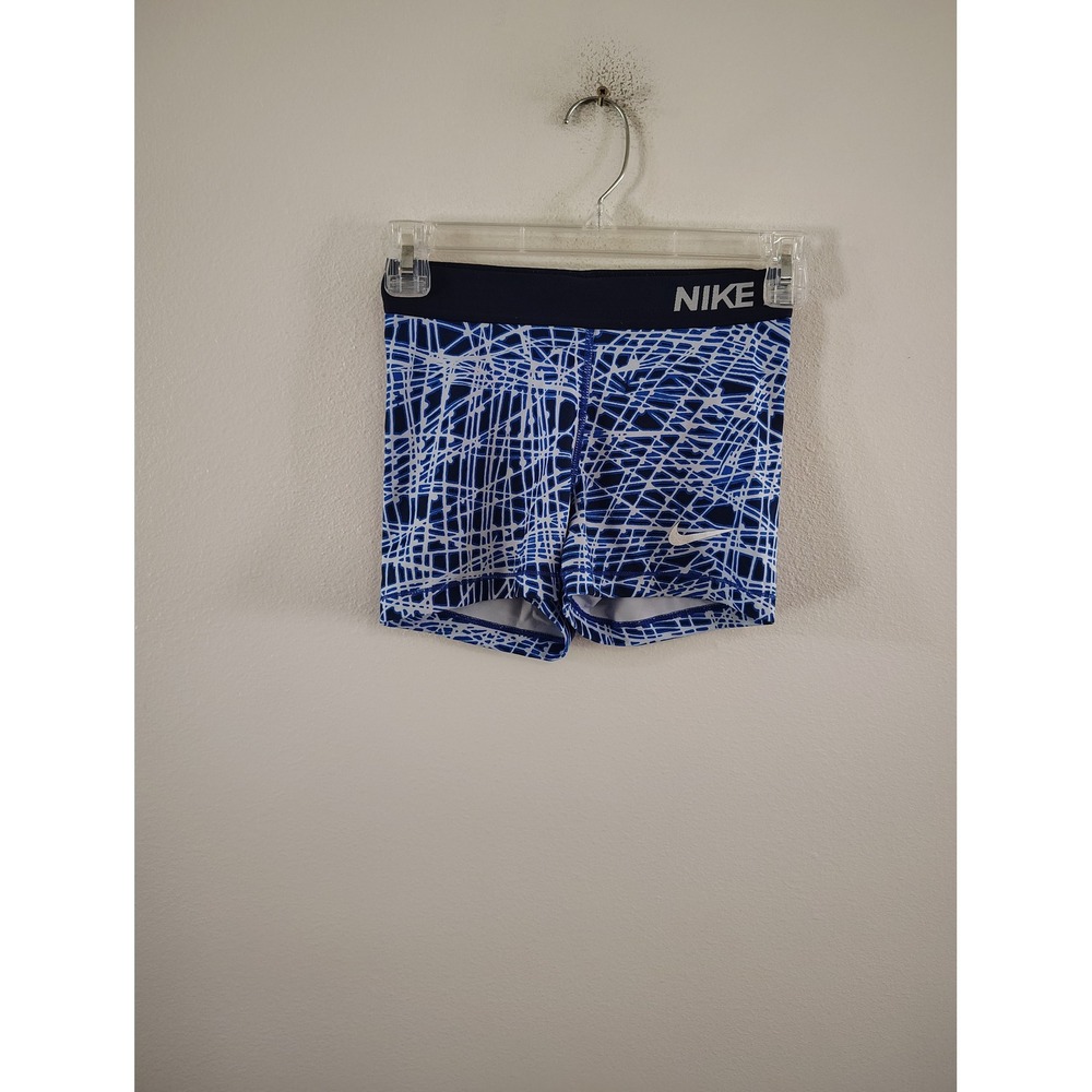 Nike Pro Blue White Geometric Print Compression Shorts XS 3 Inch Inseam